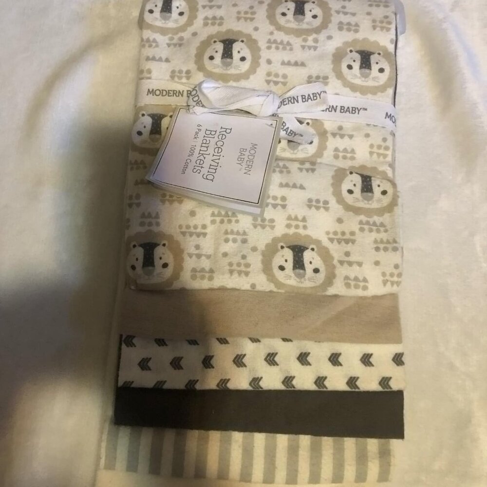 Modern Baby Boys 6 Pack Receiving Blankets 100% Cotton Tans & Grays